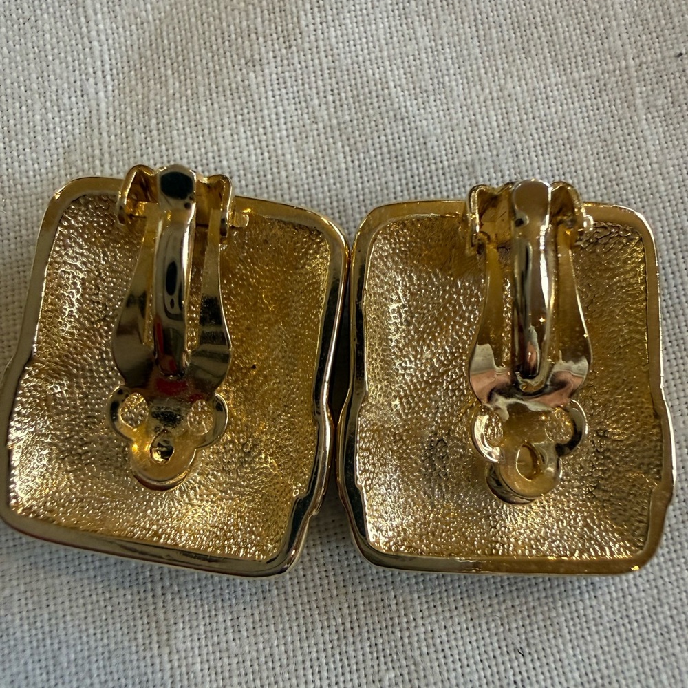Vintage Art Deco Earrings Black Onyx and Gold Tone chevron overlay Rhinestones - Picture 5 of 7